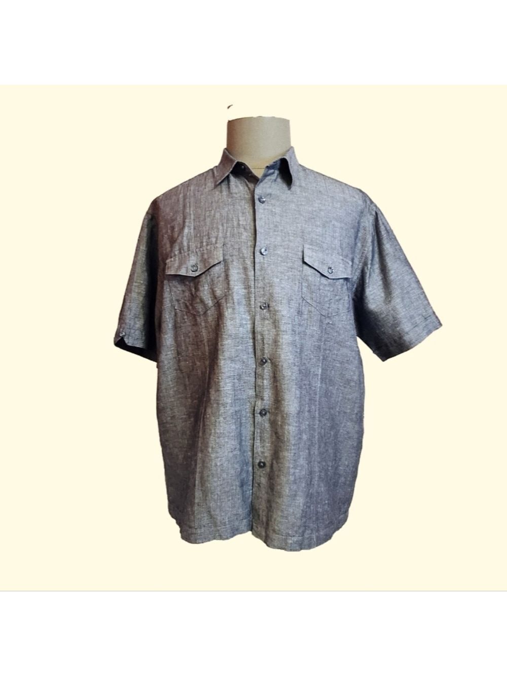 Cafe Luna Button Front Linen Short Sleeve Lightweight Shirt Blue X-Large